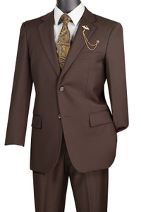 Vinci 2-Button Suit with Hidden Adjustable Waist Flat Front Slacks - Brown Vinci 2-Button Suit with Hidden Adjustable Waist Flat Front Slacks - Brown
