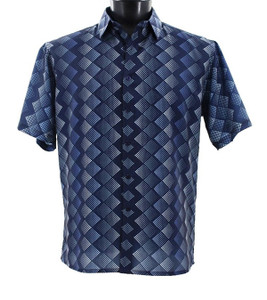 Bassiri Short Sleeve Camp Shirt - Blue Prismatic Diamond Design Bassiri Short Sleeve Camp Shirt - Blue Prismatic Diamond Design