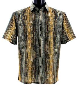 Bassiri Short Sleeve Camp Shirt - Gold & Black Heather Design Bassiri Short Sleeve Camp Shirt - Gold & Black Heather Design