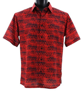 Bassiri Short Sleeve Camp Shirt - Red & Navy Link Design Bassiri Short Sleeve Camp Shirt - Red & Navy Link Design
