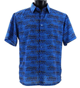 Bassiri Short Sleeve Camp Shirt - Blue &  Brown Link Design Bassiri Short Sleeve Camp Shirt - Blue &  Brown Link Design