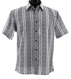 Bassiri Short Sleeve Camp Shirt - White & Black Dotted Line Pattern Bassiri Short Sleeve Camp Shirt - White & Black Dotted Line Pattern