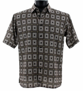 Bassiri Short Sleeve Camp Shirt - Brown & White Windowpane Pattern Bassiri Short Sleeve Camp Shirt - Brown & White Windowpane Pattern