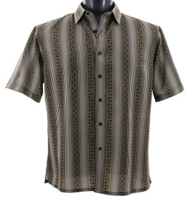 Clearance: Bassiri Short Sleeve Camp Shirt - Brown & Olive Greek Key Design Clearance: Bassiri Short Sleeve Camp Shirt - Brown & Olive Greek Key Design