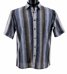 Bassiri Short Sleeve Camp Shirt - Abstract Dot & Wave Design in Smoke Bassiri Short Sleeve Camp Shirt - Abstract Dot & Wave Design in Smoke