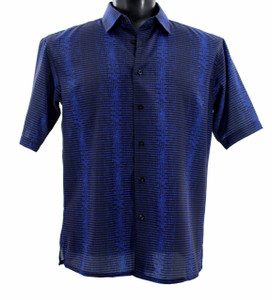 Bassiri Short Sleeve Camp Shirt - Royal & Black Op Art Design Bassiri Short Sleeve Camp Shirt - Royal & Black Op Art Design