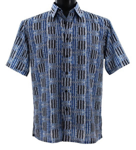 Bassiri Short Sleeve Camp Shirt - Abstract Line Design in Blue & Black Bassiri Short Sleeve Camp Shirt - Abstract Line Design in Blue & Black
