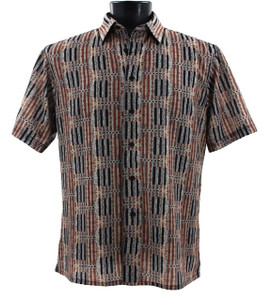 Bassiri Short Sleeve Camp Shirt - Abstract Line Design in Copper & Black Bassiri Short Sleeve Camp Shirt - Abstract Line Design in Copper & Black