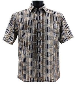 Bassiri Short Sleeve Camp Shirt - Abstract Line Design in Olive & Black Bassiri Short Sleeve Camp Shirt - Abstract Line Design in Olive & Black