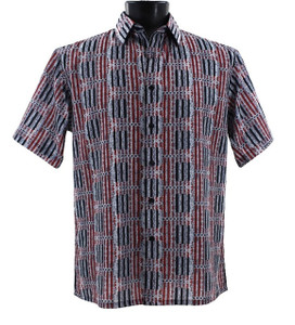Bassiri Short Sleeve Camp Shirt - Abstract Line Design in Red & Black Bassiri Short Sleeve Camp Shirt - Abstract Line Design in Red & Black