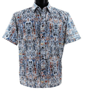 Bassiri Short Sleeve Camp Shirt - Webbing Pattern in Blue & Brown Bassiri Short Sleeve Camp Shirt - Webbing Pattern in Blue & Brown