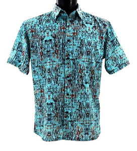 Bassiri Short Sleeve Camp Shirt - Webbing Pattern in Turquoise Bassiri Short Sleeve Camp Shirt - Webbing Pattern in Turquoise