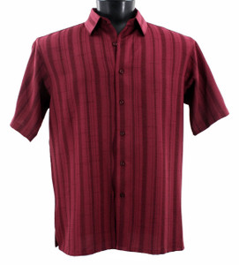 Bassiri Burgundy Vertical Weave Short Sleeve Camp Shirt Bassiri Burgundy Vertical Weave Short Sleeve Camp Shirt