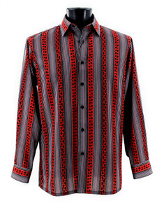 Clearance - Bassiri Long Sleeve Camp Shirt - Red & Black Vertical Greek Key Design Clearance - Bassiri Long Sleeve Camp Shirt - Red & Black Vertical Greek Key Design