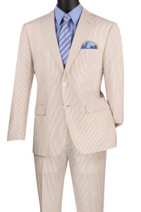 Vinci Modern Fit 2-Button Tan & White Seersucker Suit Vinci Modern Fit 2-Button Tan & White Seersucker Suit