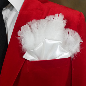 White Satin Ruffle & Feather Pocket Square Insert White Satin Ruffle & Feather Pocket Square Insert