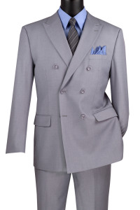 Vinci Double-Breasted Suit with Hidden Adjustable Waist - Light Heather Grey Vinci Double-Breasted Suit with Hidden Adjustable Waist - Light Heather Grey