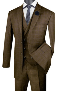 Vinci 2-Button Dark Taupe Windowpane with Double-breasted Vest Suit Vinci 2-Button Dark Taupe Windowpane with Double-breasted Vest Suit