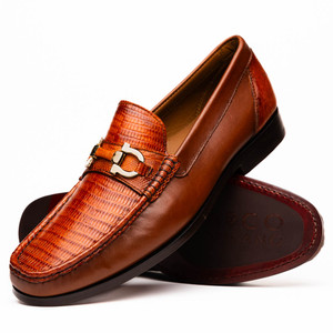 Marco di Milano Genuine Lizard & Calf Classic Horsebit Loafer - Cognac Marco di Milano Genuine Lizard & Calf Classic Horsebit Loafer - Cognac