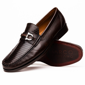 Marco di Milano Genuine Lizard & Calf Classic Horsebit Loafer - Brown Marco di Milano Genuine Lizard & Calf Classic Horsebit Loafer - Brown