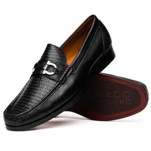 Marco di Milano Genuine Lizard & Calf Classic Horsebit Loafer - Black Marco di Milano Genuine Lizard & Calf Classic Horsebit Loafer - Black