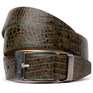 MMarco di Milano Genuine Caiman Fuscus-Belly Crocodile Dress Belt - Rustic Green MMarco di Milano Genuine Caiman Fuscus-Belly Crocodile Dress Belt - Rustic Green