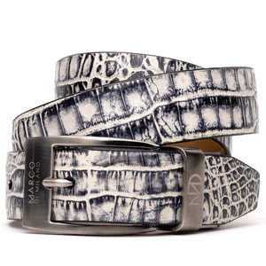 Marco di Milano Genuine Caiman Fuscus-Belly Crocodile Dress Belt - Black & Cream Marco di Milano Genuine Caiman Fuscus-Belly Crocodile Dress Belt - Black & Cream