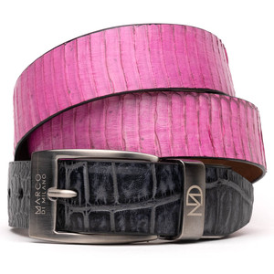 Marco di Milano Genuine Crocodile & Cobra Dress Belt - Grey/Pink Marco di Milano Genuine Crocodile & Cobra Dress Belt - Grey/Pink