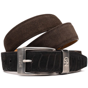 Marco di Milano Genuine Ostrich Leg & Suede Dress Belt - Black & Brown Marco di Milano Genuine Ostrich Leg & Suede Dress Belt - Black & Brown