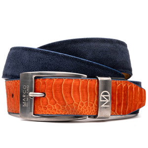 Marco di Milano Genuine Ostrich Leg & Suede Dress Belt - Navy & Orange Marco di Milano Genuine Ostrich Leg & Suede Dress Belt - Navy & Orange