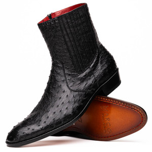Marco di Milano Genuine Ostrich Quill Chelsea Zip Boot - Black Marco di Milano Genuine Ostrich Quill Chelsea Zip Boot - Black