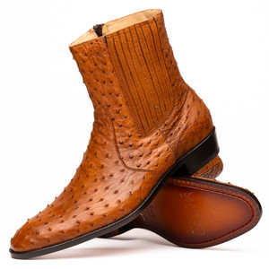 Marco di Milano Genuine Ostrich Quill Chelsea Zip Boot - Brandy Marco di Milano Genuine Ostrich Quill Chelsea Zip Boot - Brandy