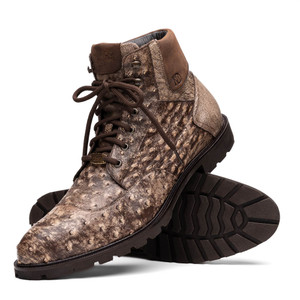 Marco di Milano Genuine Ostrich Quill Lug Sole Boot - Stoned Brown Marco di Milano Genuine Ostrich Quill Lug Sole Boot - Stoned Brown