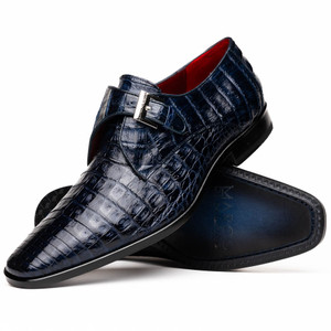 Marco di Milano Genuine Caiman Crocodile Monk Strap Dress Shoe - Navy Blue