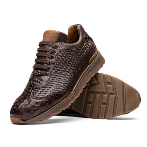 Marco di Milano Genuine Caiman Crocodile & Woven Leather Sneaker - Brown Marco di Milano Genuine Caiman Crocodile & Woven Leather Sneaker - Brown