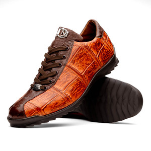 Marco di Milano Genuine Alligator & Ostrich Quill Sneaker - Brandy & Brown Marco di Milano Genuine Alligator & Ostrich Quill Sneaker - Brandy & Brown