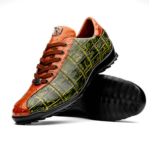 Marco di Milano Genuine Alligator & Ostrich Quill Sneaker - Cognac & Green Marco di Milano Genuine Alligator & Ostrich Quill Sneaker - Cognac & Green