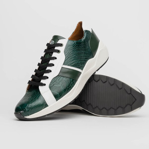Marco di Milano Genuine Ostrich Leg & Calf Leather Sneaker - Green & White Marco di Milano Genuine Ostrich Leg & Calf Leather Sneaker - Green & White