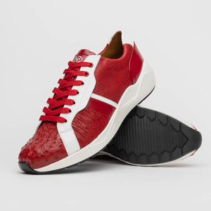 Marco di Milano Genuine Ostrich Quill & Calf Leather Sneaker - Red & White Marco di Milano Genuine Ostrich Quill & Calf Leather Sneaker - Red & White
