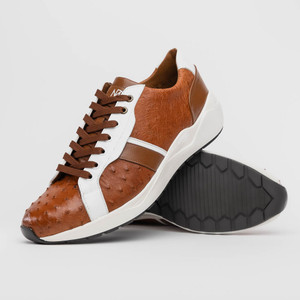 Marco di Milano Genuine Ostrich Quill & Calf Leather Sneaker - Brandy & White Marco di Milano Genuine Ostrich Quill & Calf Leather Sneaker - Brandy & White