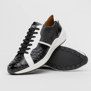 Marco di Milano Genuine Ostrich Quill & Calf Leather Sneaker - Black & White Marco di Milano Genuine Ostrich Quill & Calf Leather Sneaker - Black & White