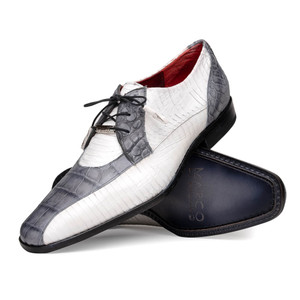 Marco di Milano Genuine Alligator with Cobra Skin Dress Tie Shoe - Grey & White Marco di Milano Genuine Alligator with Cobra Skin Dress Tie Shoe - Grey & White