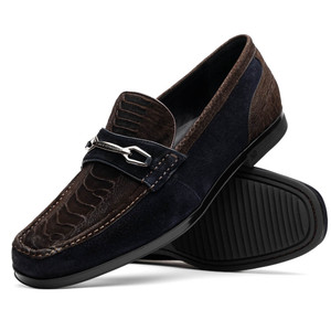 Marco di Milano Genuine Sueded Ostrich Leg Comfort Loafer - Brown on Navy Marco di Milano Genuine Sueded Ostrich Leg Comfort Loafer - Brown on Navy