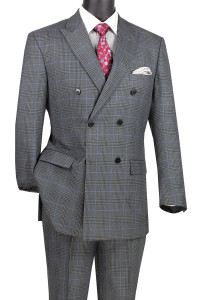 Vinci Charcoal with Blue Glenplaid Double-Breasted Suit with Flat Front Slacks Vinci Charcoal with Blue Glenplaid Double-Breasted Suit with Flat Front Slacks