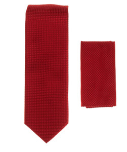 Clearance: Luciano Ferretti 100% Silk Grid Weave Necktie with Pocket Square - Red Clearance: Luciano Ferretti 100% Silk Grid Weave Necktie with Pocket Square - Red