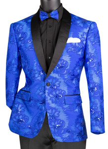 Vinci Royal Blue Ornate Stitched Sportcoat with Matching Bow Tie - Slim Fit Vinci Royal Blue Ornate Stitched Sportcoat with Matching Bow Tie - Slim Fit