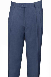 Vinci 2 Pleats - Pre-Hemmed Dress Slacks with Cuffs - Blue Weave Vinci 2 Pleats - Pre-Hemmed Dress Slacks with Cuffs - Blue Weave