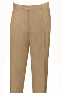 Vinci 2 Pleats - Pre-Hemmed Dress Slacks with Cuffs - Khaki Tan Vinci 2 Pleats - Pre-Hemmed Dress Slacks with Cuffs - Khaki Tan