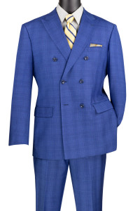Vinci Royal Blue Glenplaid Double-Breasted Suit Vinci Royal Blue Glenplaid Double-Breasted Suit