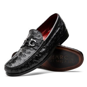 Marco di Milano Genuine Ostrich Quill Horsebit Loafer - Black Marco di Milano Genuine Ostrich Quill Horsebit Loafer - Black